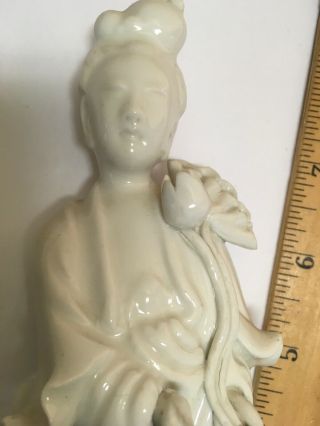 Vintage Blanc De Chine Signed 9” Statue Kwan - yin Goddess Of Mercy 3