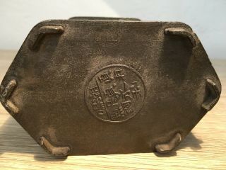 Vintage Chinese Pewter Tea Caddy 6 Panel Painted Glass Sides Antique 5