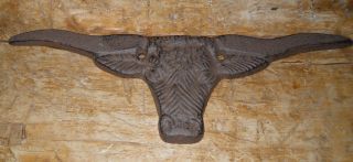 2 Cast Iron Antique Style Longhorn Steer Plaque Western Wall Decor Cowboy Sign
