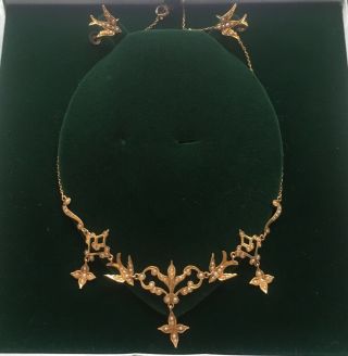 Rare Antique 14ct 14k Swallow Necklace And Earrings With Seed Pearls