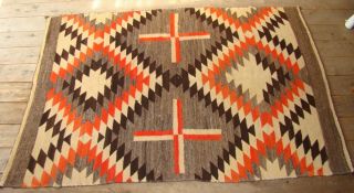 Antique Navajo Blanket Native American Dazzler Weaving Rug with Crosses 12