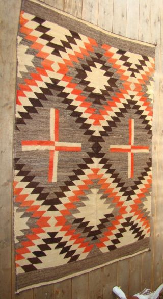 Antique Navajo Blanket Native American Dazzler Weaving Rug with Crosses 4