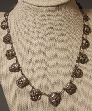 Antique Sterling Silver Necklace GARGOYLE Devil MASKS Poss.  Cini Theater Drama 11