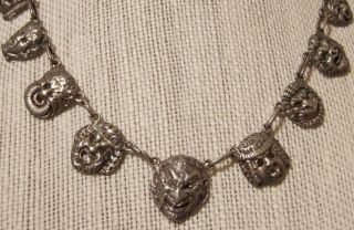 Antique Sterling Silver Necklace Gargoyle Devil Masks Poss.  Cini Theater Drama