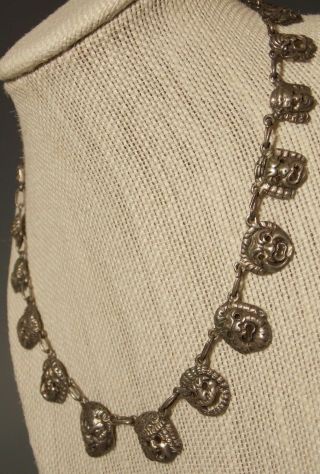 Antique Sterling Silver Necklace GARGOYLE Devil MASKS Poss.  Cini Theater Drama 2
