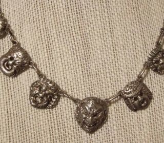 Antique Sterling Silver Necklace GARGOYLE Devil MASKS Poss.  Cini Theater Drama 3