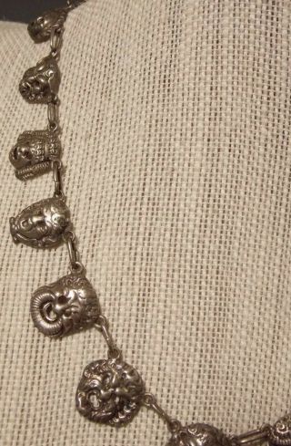 Antique Sterling Silver Necklace GARGOYLE Devil MASKS Poss.  Cini Theater Drama 4