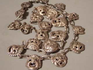 Antique Sterling Silver Necklace GARGOYLE Devil MASKS Poss.  Cini Theater Drama 9
