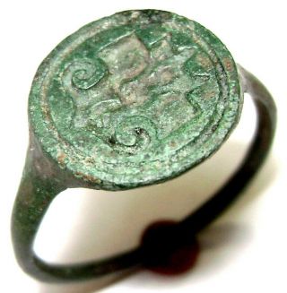 Ancient Rare Medieval Bronze Finger Ring Seal.