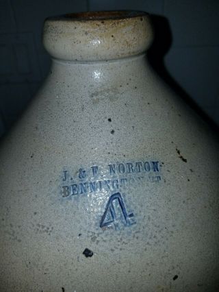 Antique Bennington Crock Jug - Very Rare Peacock Decoration 2