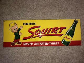 Vintage Drink Squirt Embossed Tin Metal Sign - Soda Pop - Boy - Soft Drink