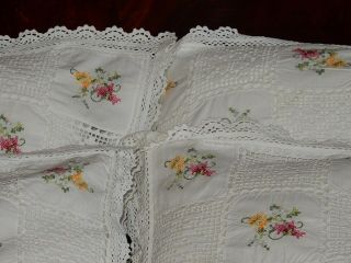 Vintage,  Hand Sewn,  Linen,  Crotchet Lace,  Needlepoint,  6pc King Size,  Bed Linen Set 2