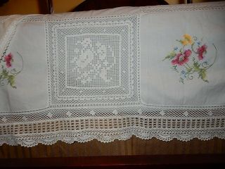 Vintage,  Hand Sewn,  Linen,  Crotchet Lace,  Needlepoint,  6pc King Size,  Bed Linen Set 5