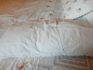 Vintage,  Hand Sewn,  Linen,  Crotchet Lace,  Needlepoint,  6pc King Size,  Bed Linen Set 8