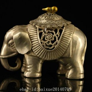 China Copper - Plating Silver Hand - Made Gold Drawing Elephant Incense Burner D02a