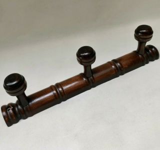 Vintage French 1940s Wood Coat Or Hat Rack With Three Turned Wooden Knob Hooks