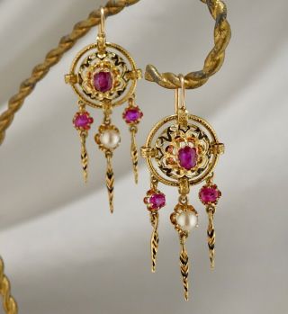 Vintage French 18k Gold Enamel Dangle Earrings W/ Appraisal $1500 - 55898