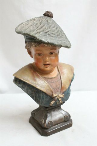 Rare Antique Old Paris Pottery Boy In Hat Bust 1800s Wow