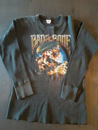 Vtg 80s Just Brass (3d Emblem Style) Bad To The Bone Shirt Thermal Style