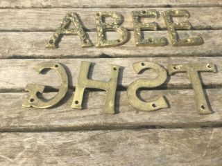 8 Vintage Brass Sign Letters / Old Plaque Name 70 Mm High A,  B,  E X 2,  G,  H,  S,  T