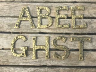 8 Vintage Brass Sign Letters / Old Plaque Name 70 mm High A,  B,  E X 2,  G,  H,  S,  T 2