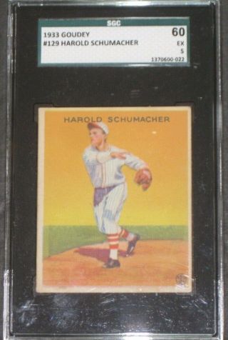 1933 Goudey Harold Schumacher Baseball Card 129 Sgc 60 Ex 5 York Giants