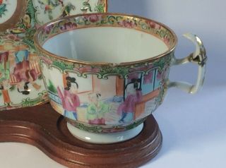 19th C Chinese Export Famille Rose Canton Tea Cup & Plate Rivet Repair 2