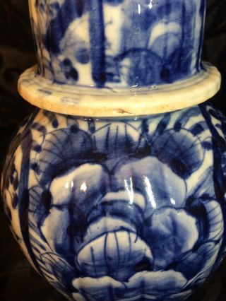 Antique Japanese Arita (imari) Blue And White Porcelain Vase With Lid 12 "