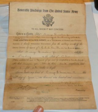 Ww1 1919 Honorable Discharge Certificate Us Army Private Battery D 140th