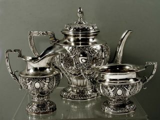 German Silver Tea Set C1890 Johann Kurz,  Hanau