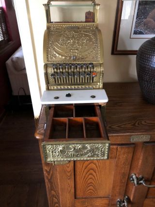 Antique Brass National Cash Register Restored Model 313 NCR Barber shop 4