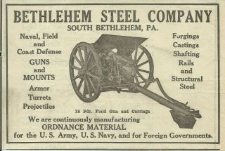 Ww1 Bethlehem Steel Company 18 Pounder Field Gun Photo 1918 Vintage Print Ad