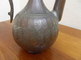 ORIENTAL EASTERN PERSIAN ANTIQUE LARGE ENGRAVED COPPERED TIN COFFEE POT 2