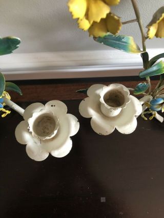 Vintage White Italian Italy Tole Candle Wall Sconces Gold Painted Floral 6