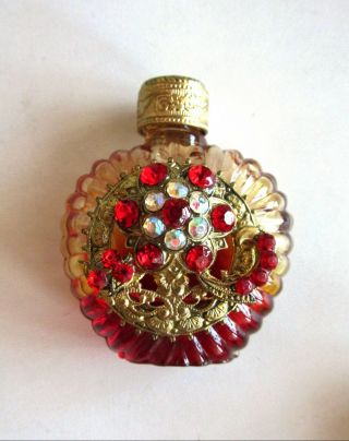 Gablonz Bohemian Amber Glass Mini Perfume Bottle Glass Dauber Art Deco Style