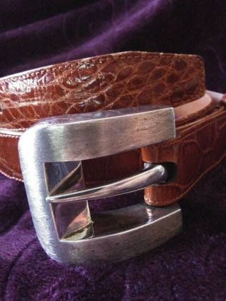 Patricia Von Musulin Sterling Silver Belt Buckle 925 W/ Brown Alligator Belt