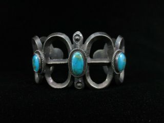 Antique Navajo Bracelet - Silver And Turquoise - Tufa Cast