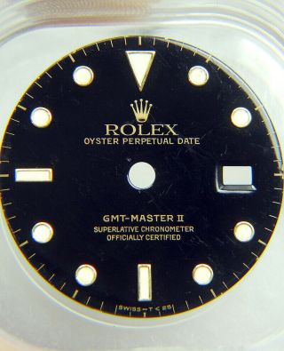 Vintage Rolex Gmt - Master Ii 16713 16718 Black & Gold Tritium Watch Dial