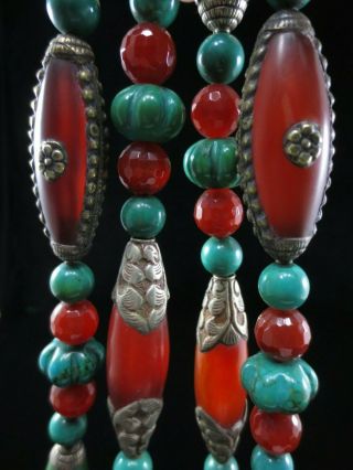 Antique Tibetan Necklace - Silver,  Turquoise,  And Agate