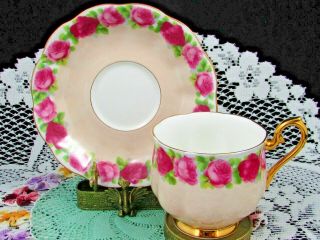 ROYAL ALBERT OLD ENGLISH ROSE CREAMY BEIGE FLUTED TEA CUP AND SAUCER 2