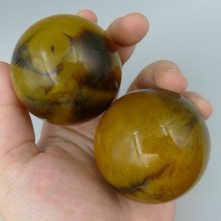 Hand Massage Health Care Ball Statue Smooth Handball Crafts 1 Pair Natural Horn