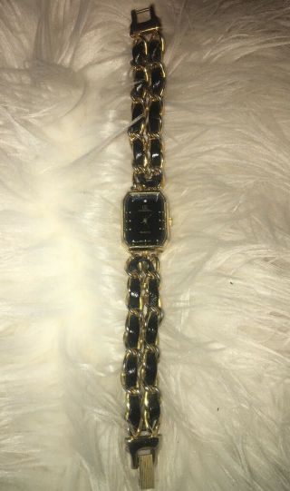 Chanel Vintage Watch Quartz Black And Gold Premiere Style