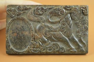 Ancient China Old Jadite Jade Carve Horse Bite C0in Rare Inkstone Statue