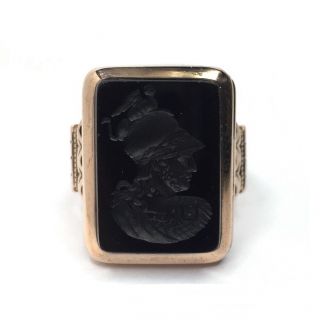 Vintage Antique Onyx Intaglio Poison Ring 14kt Yellow Gold Size 9.  5 Gv137687