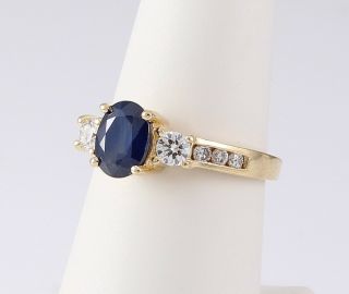 Luscious Estate Natural Blue Sapphire & Diamond 14k Designer Ring 2.  05 Ctw