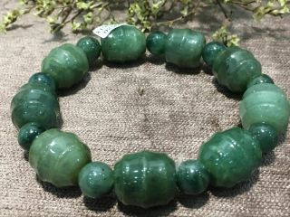 Certified Natural Grade A Jade Green Jadeite Carving Lotus Bracelet2569