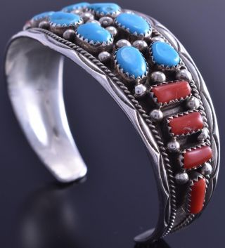 Vintage Sleeping Beauty Turquoise Coral Navajo Bracelet By Ic 7l29q