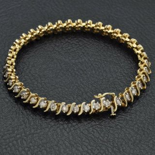 Vintage 14k Yellow Gold 3.  0 Tcw Diamond Swirl Tennis Bracelet 17.  5 Grams