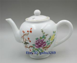 Chinese Porcelain Painting Birds And Flowers Wine Flagon Pot W Qing Dynasty Mark