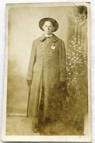 Ww I Era Photograph Of Policeman Wearing Badge With Nightstick Postcard